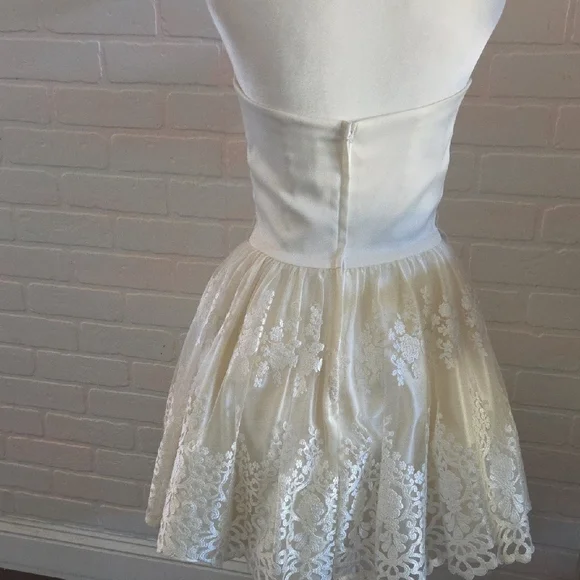 Jessica McClintock Ivory Strapless Lace Mini Dress - Picture 3 of 5